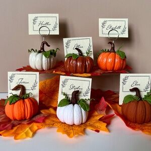 Handmade Pumpkin Place Card Holders Set of 2 –Clay Fall Thanksgiving Table Decor